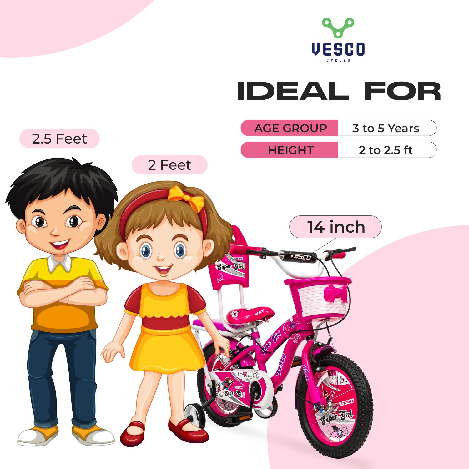 VESCO Super Girl Cycles for Kids 14T Bike with Balance Tyre