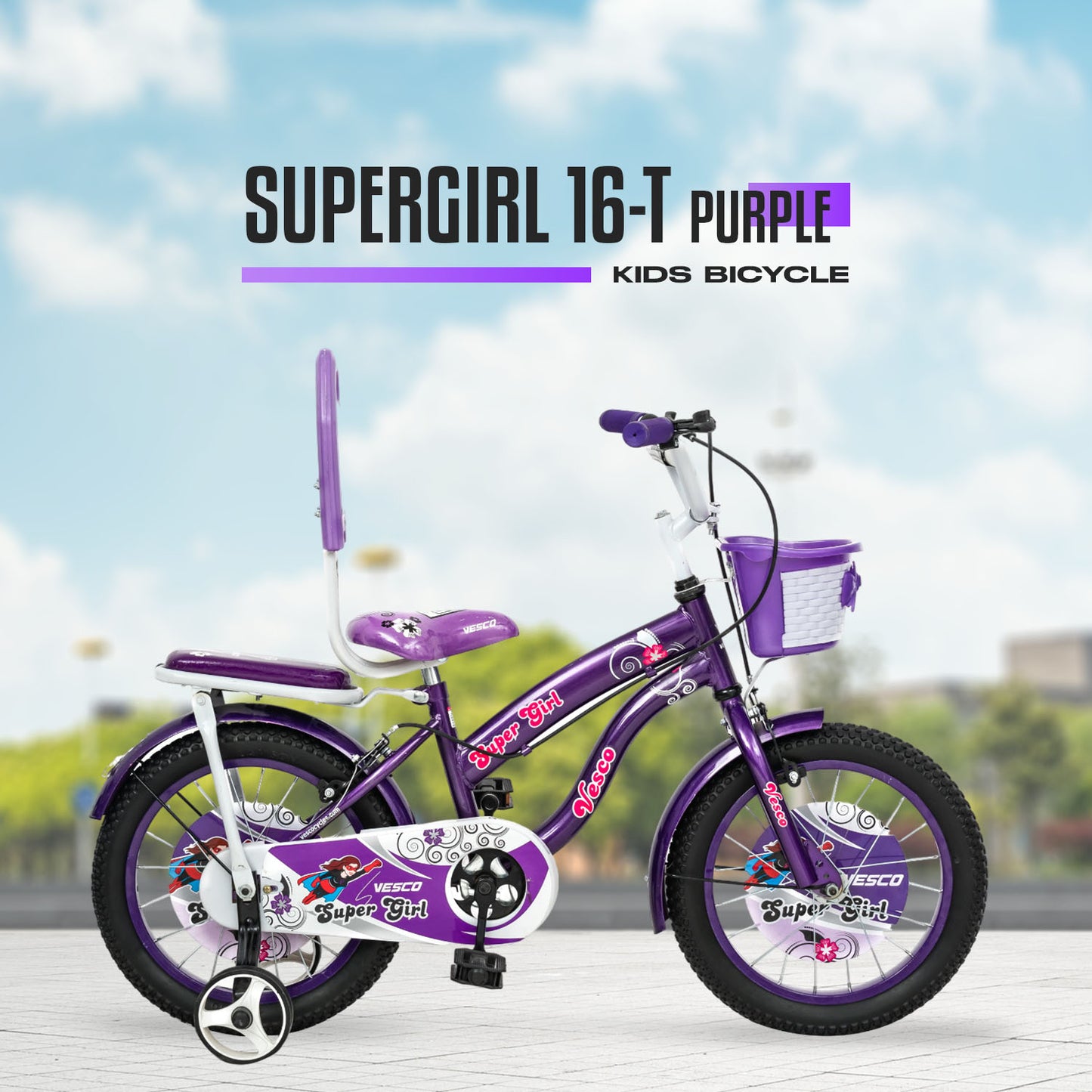 VESCO Super Girl 16T Bicycle for Kids (Purple)