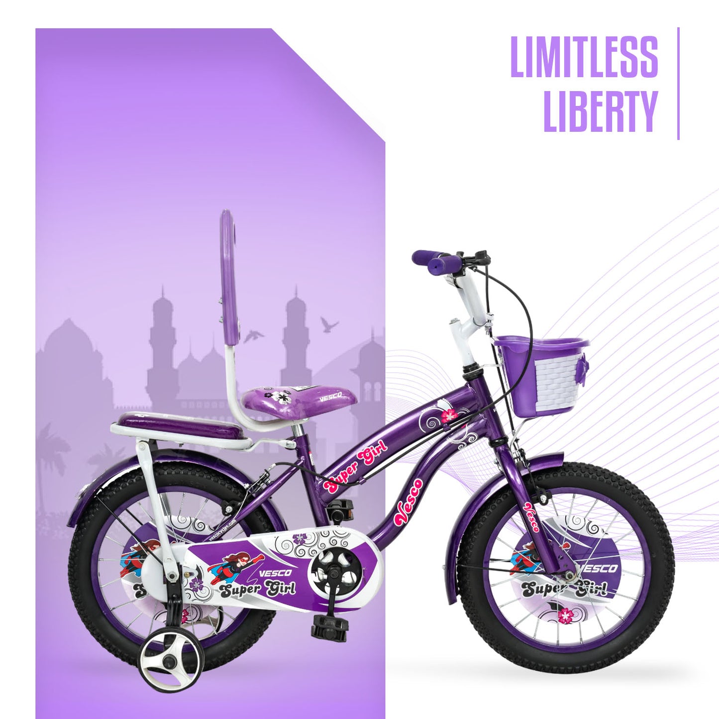 VESCO Super Girl 16T Bicycle for Kids (Purple)