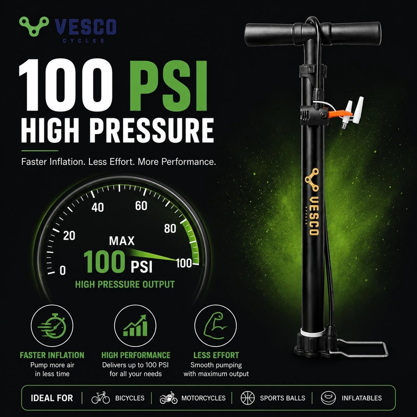 VESCO Portable Bicycle Pump with Needle & Nozzle Set | High Pressure Cycle Pump Basketball Pump, Bicycle, Football Pump, Volleyball Pump