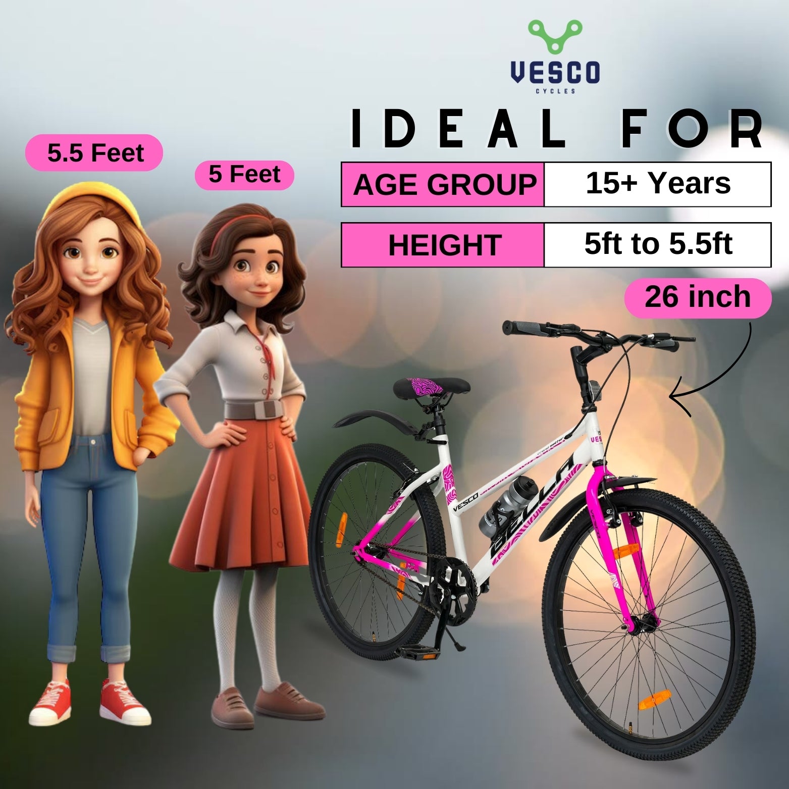 Bella Pink 26T Bicycle For Girls & Women - Vesco Cycles