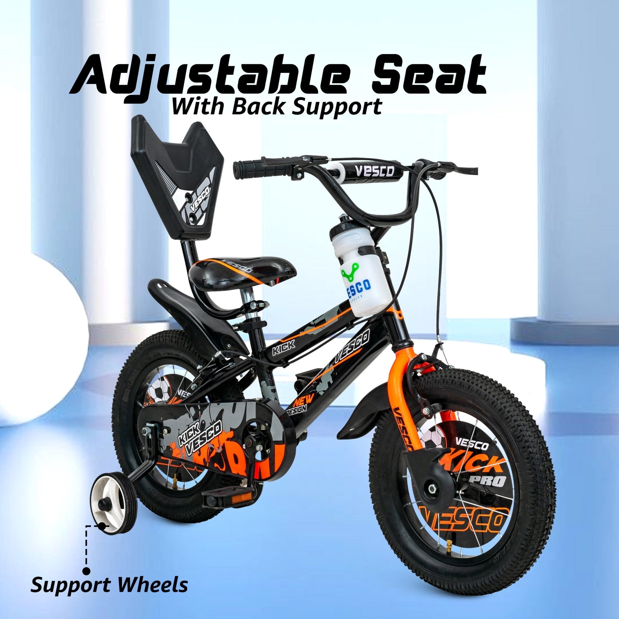 Kick 14T Sports Kids Bicycle (Orange) - Vesco Cycles