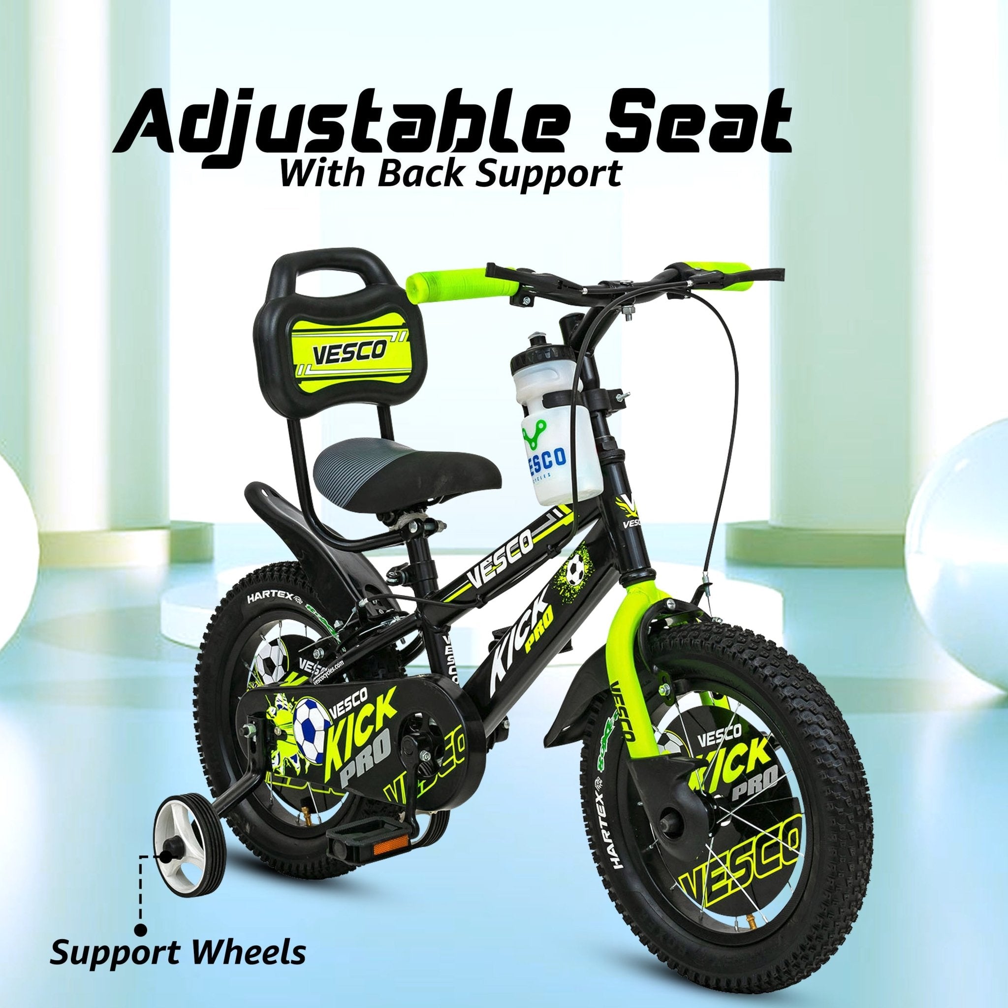 Kick Pro Green 14T Bicycle for Kids 3 to 5 Years - Vesco Cycles