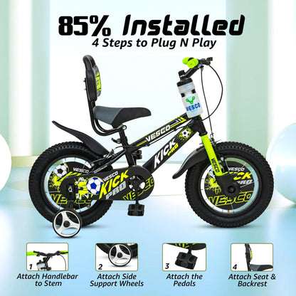 Kick Pro Green 14T Bicycle for Kids 3 to 5 Years - Vesco Cycles