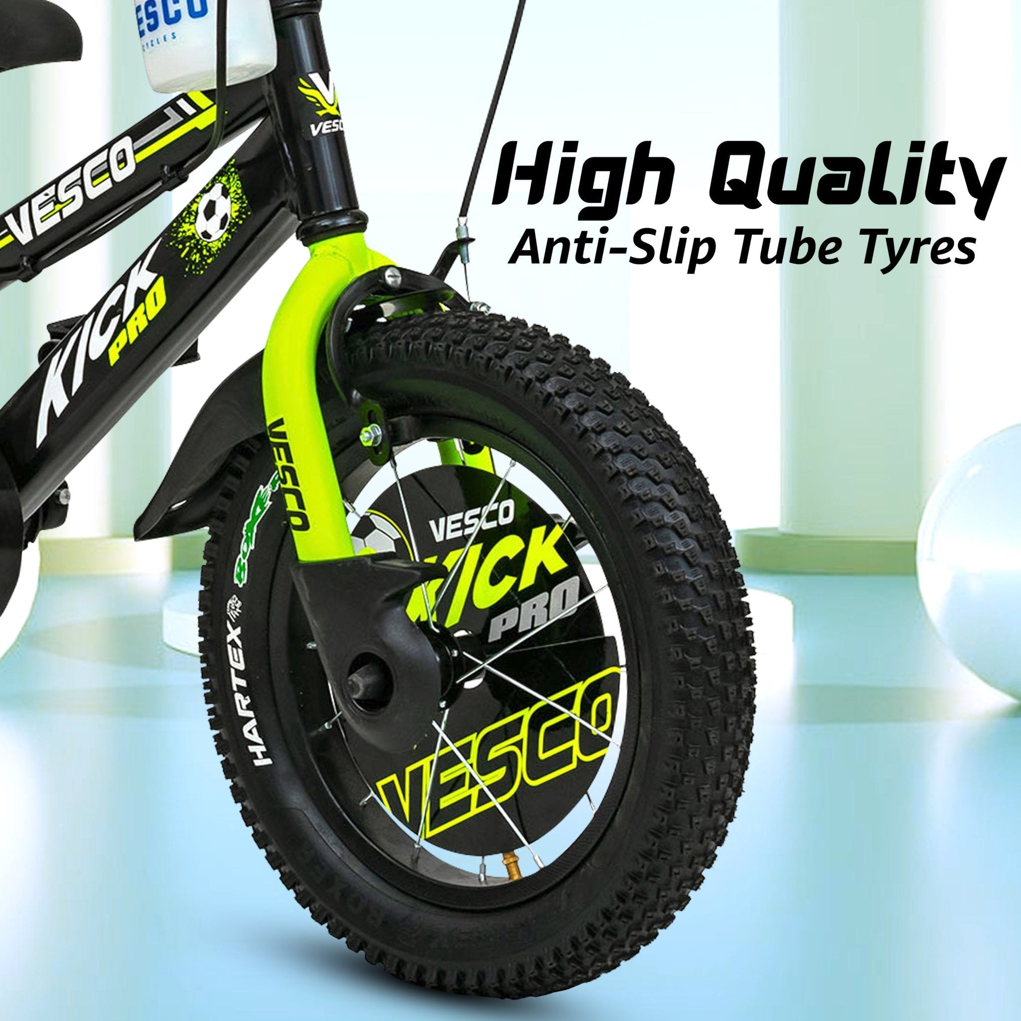 Kick Pro Green 14T Bicycle for Kids 3 to 5 Years - Vesco Cycles