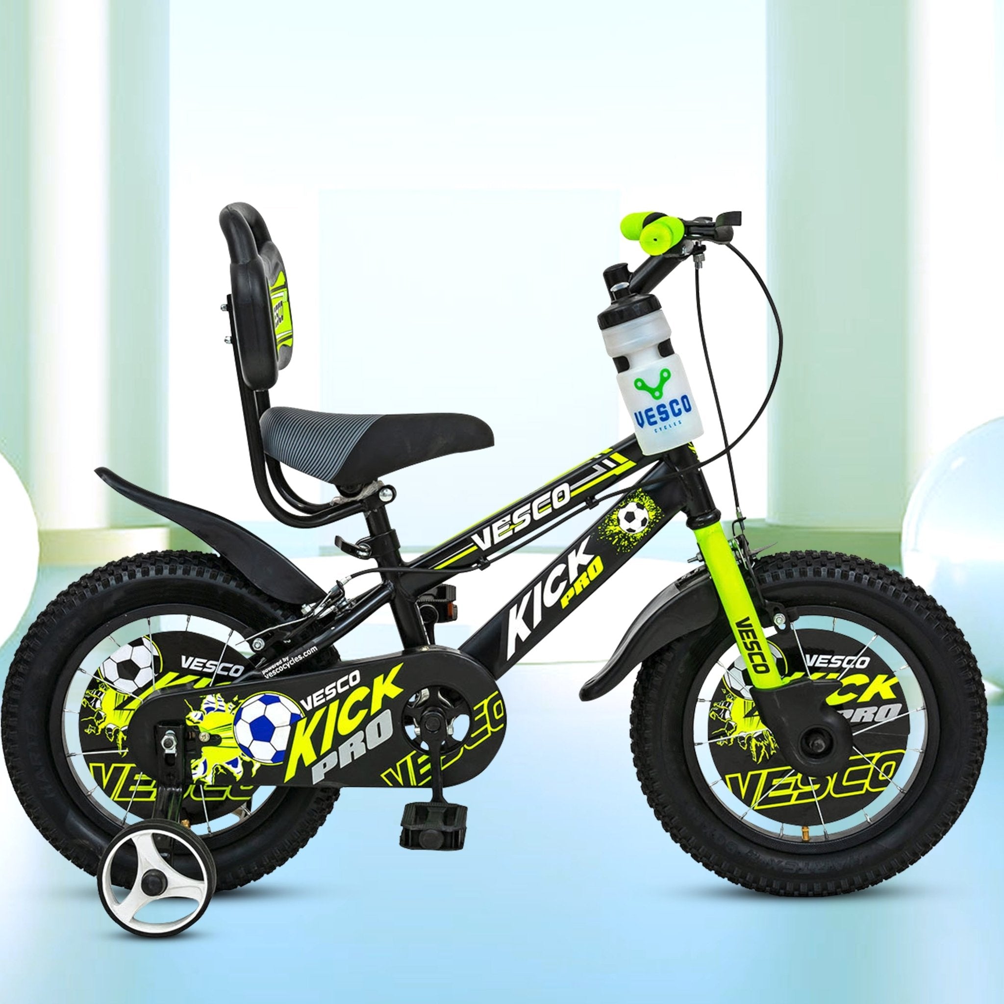 Kick Pro Green 14T Bicycle for Kids 3 to 5 Years - Vesco Cycles