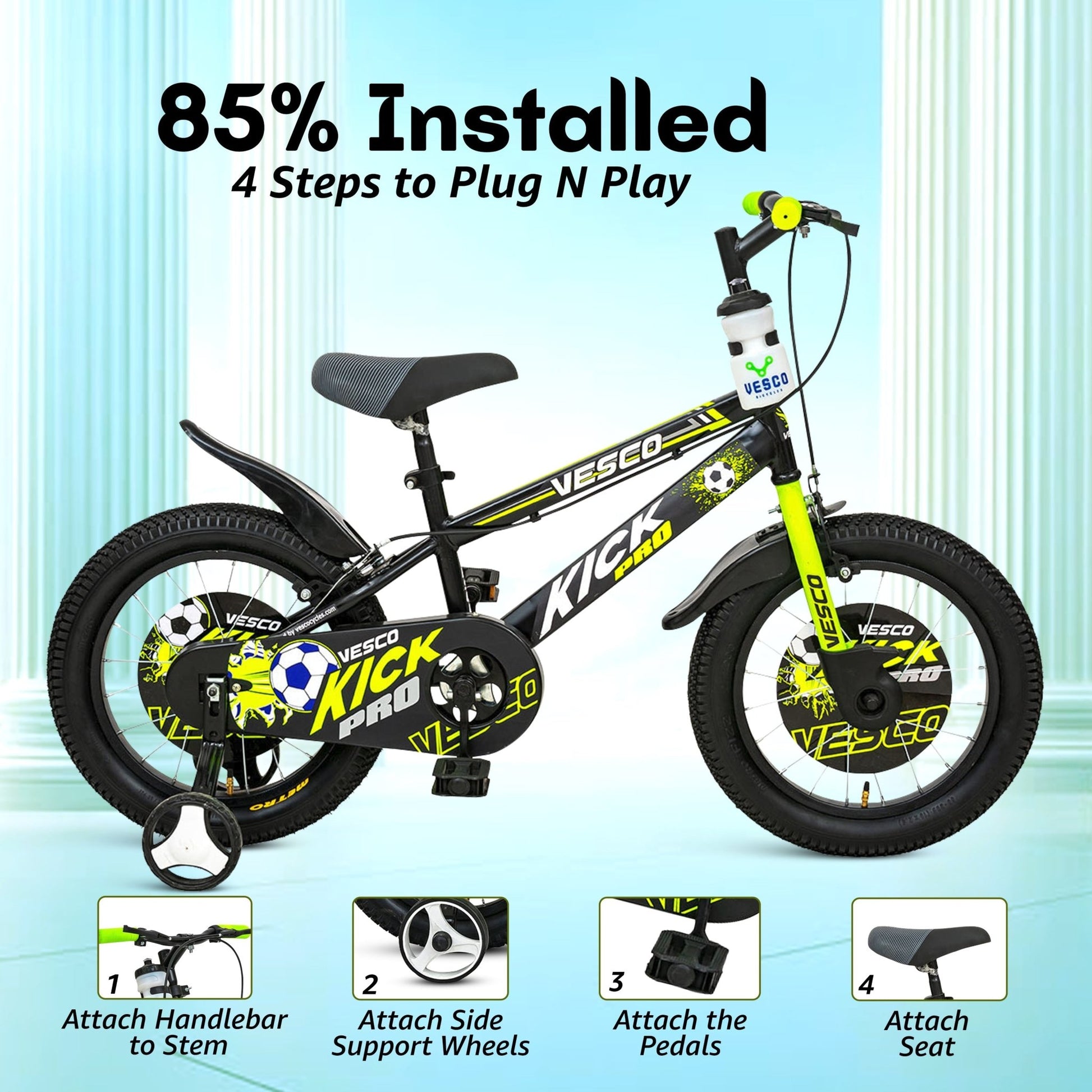 KICK PRO Green 16 - T Cycle for Boys & Girls age 4 to 6 Year - Vesco Cycles
