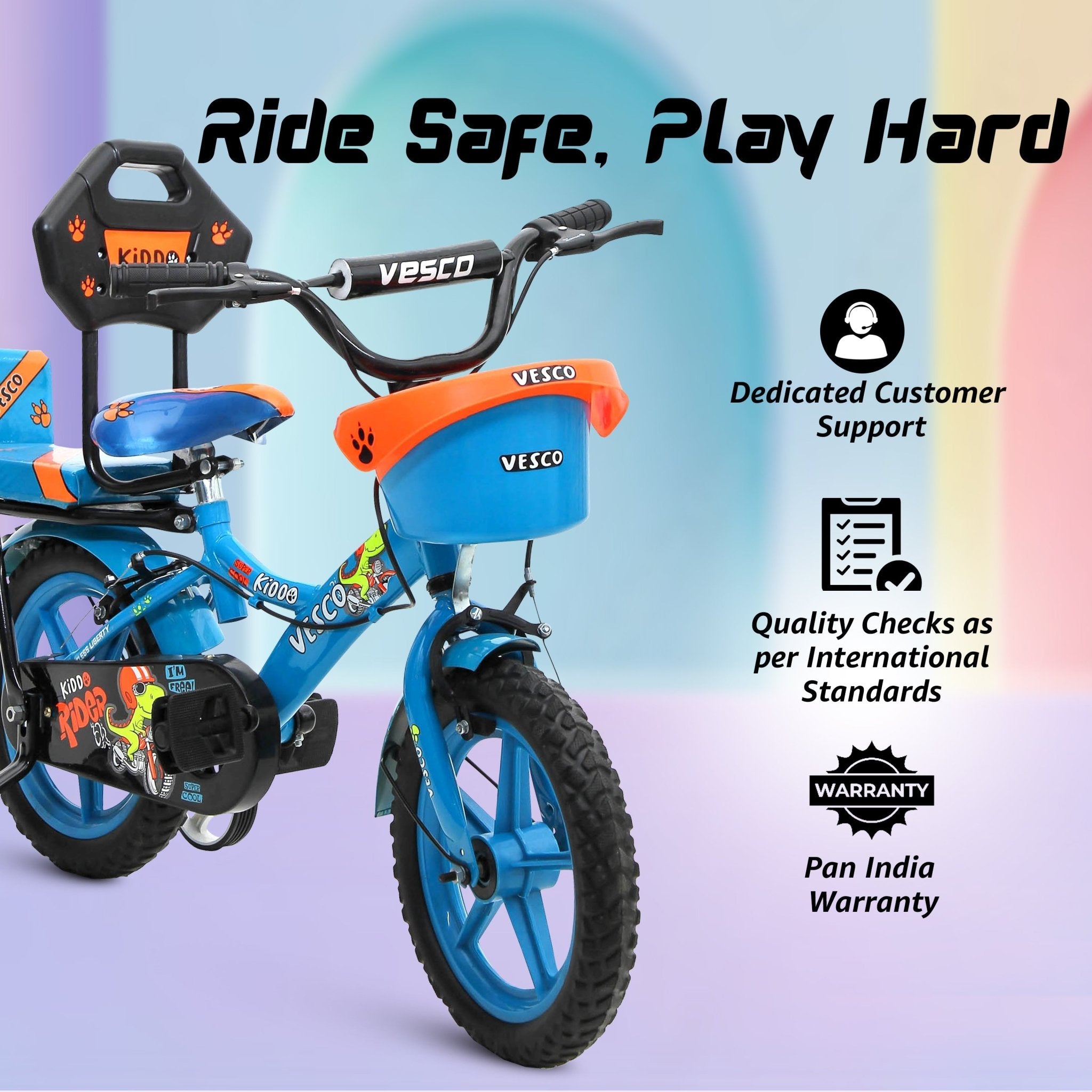 Kiddo Cycle 14 - T Kids Sports Bicycle Training Wheels - Blue - Vesco Cycles