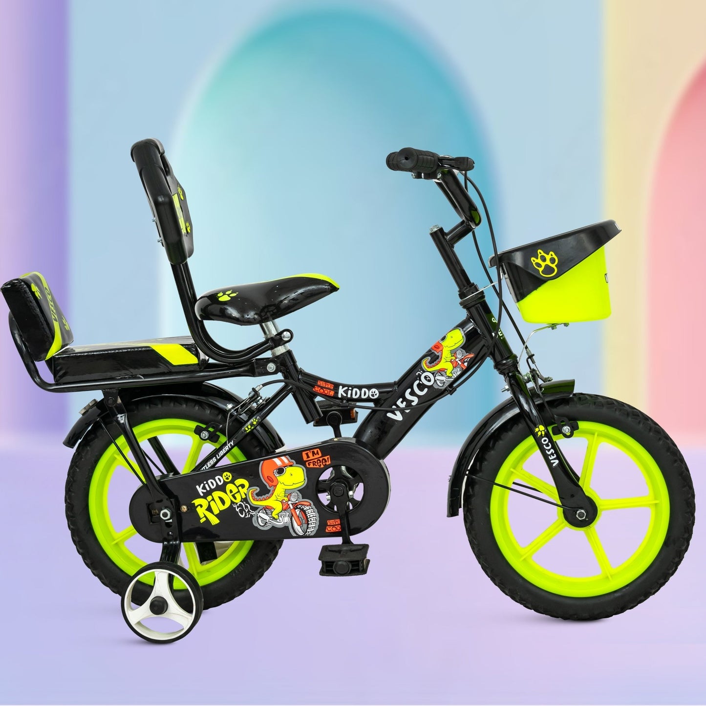 Kiddo Cycle 14 - T Kids Sports Bicycle Training Wheels - Green - Vesco Cycles