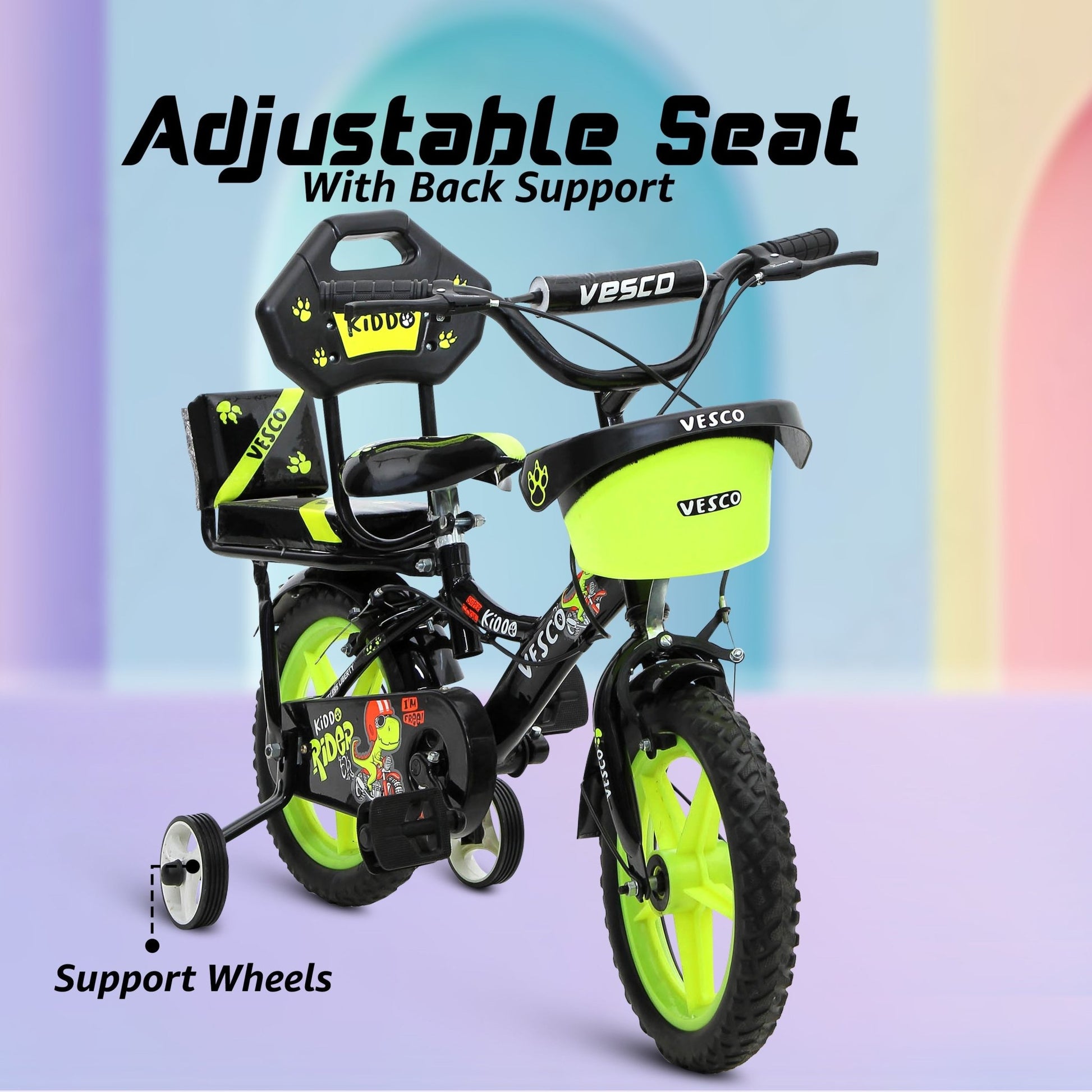 Kiddo Cycle 14 - T Kids Sports Bicycle Training Wheels - Green - Vesco Cycles
