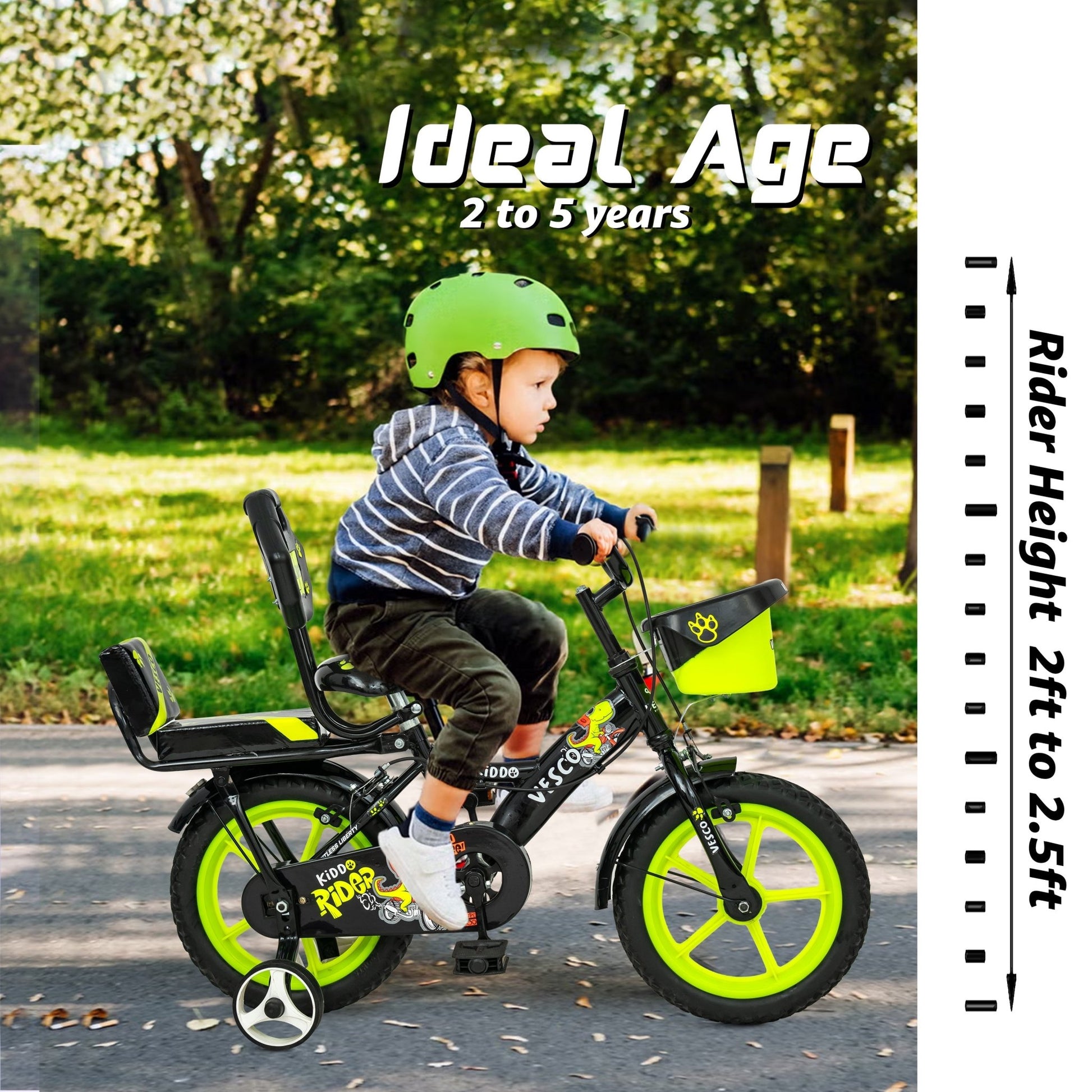Kiddo Cycle 14 - T Kids Sports Bicycle Training Wheels - Green - Vesco Cycles
