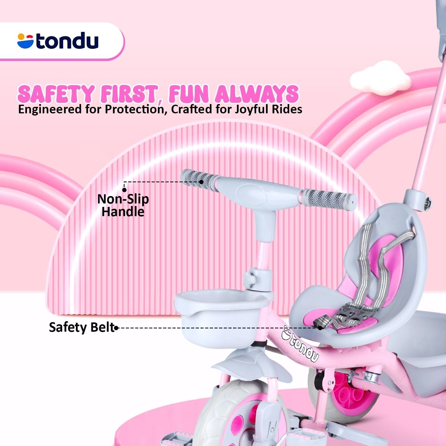 Pink TONDU Kiddo Tricycle Best for 1.5 Year to 4 Years Kids - Vesco Cycles