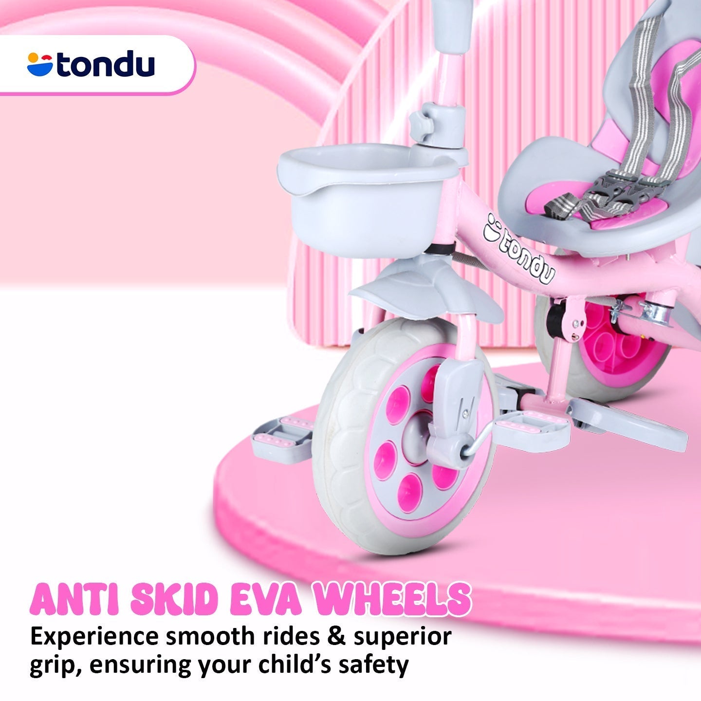 Pink TONDU Kiddo Tricycle Best for 1.5 Year to 4 Years Kids - Vesco Cycles