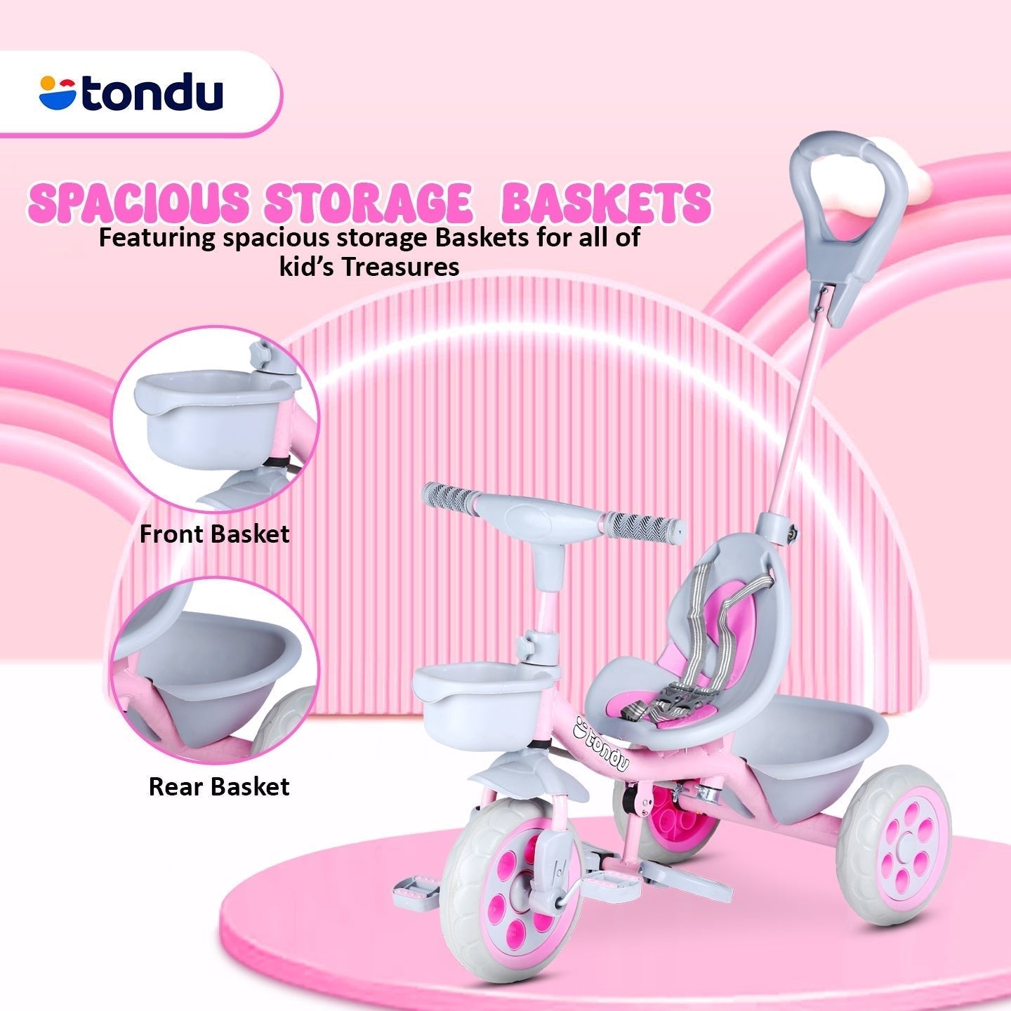 Pink TONDU Kiddo Tricycle Best for 1.5 Year to 4 Years Kids - Vesco Cycles