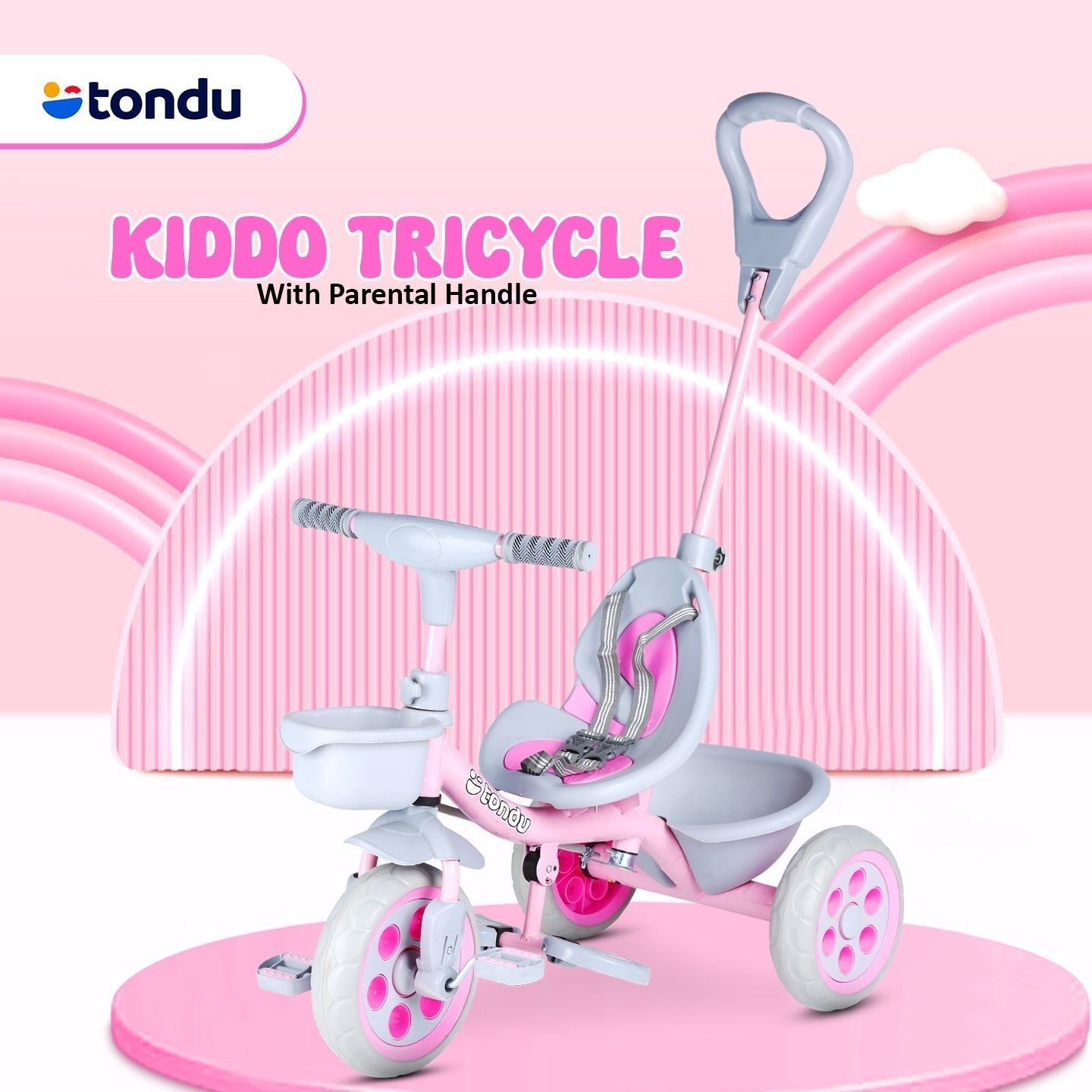 Pink TONDU Kiddo Tricycle Best for 1.5 Year to 4 Years Kids - Vesco Cycles
