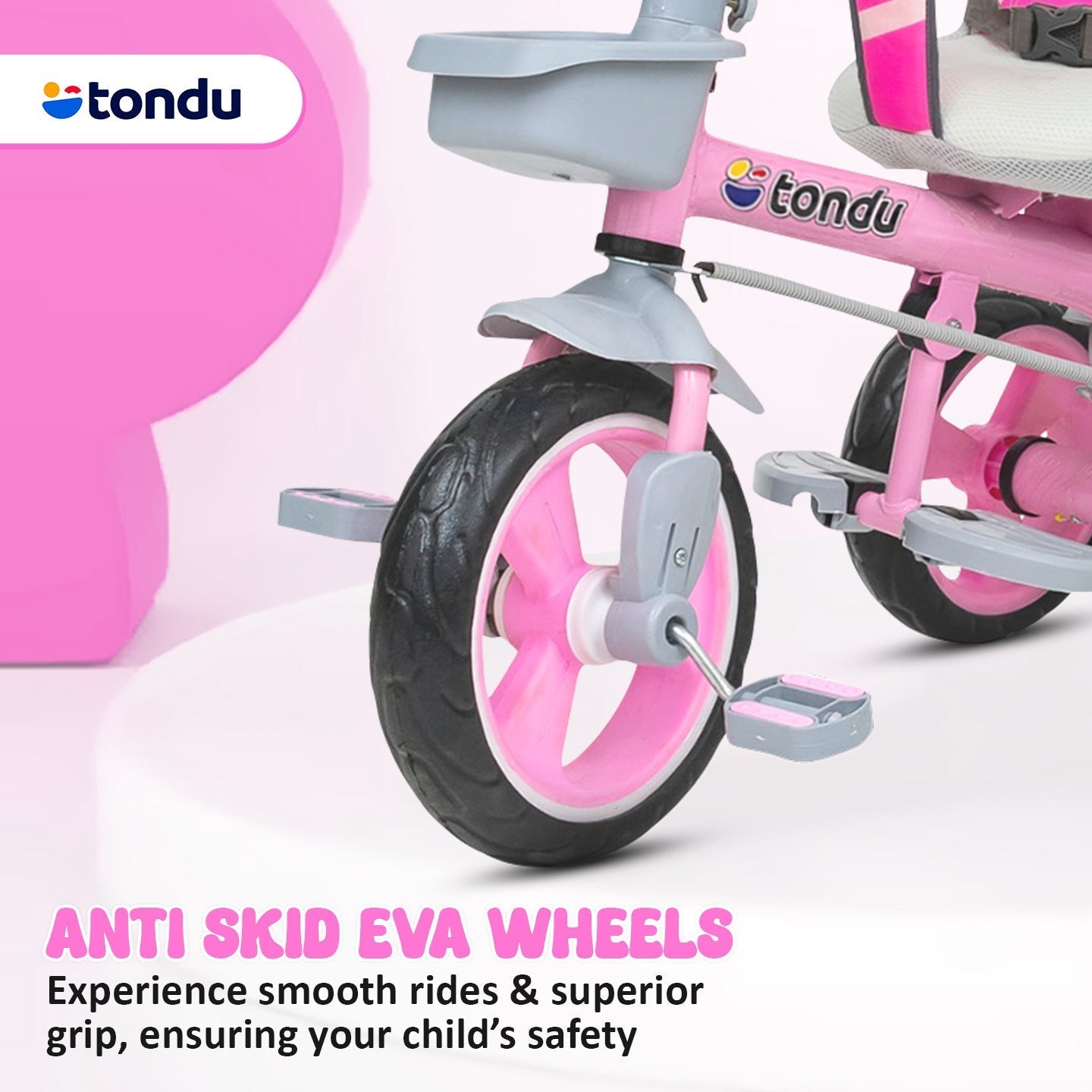 Pink TONDU Tricycle for Kids with Safety Arm & Seat Belt - Vesco Cycles