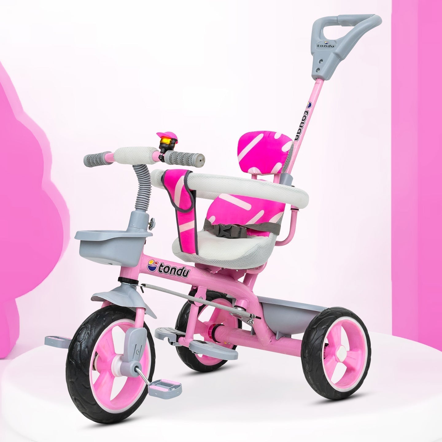 Pink TONDU Tricycle for Kids with Safety Arm & Seat Belt - Vesco Cycles
