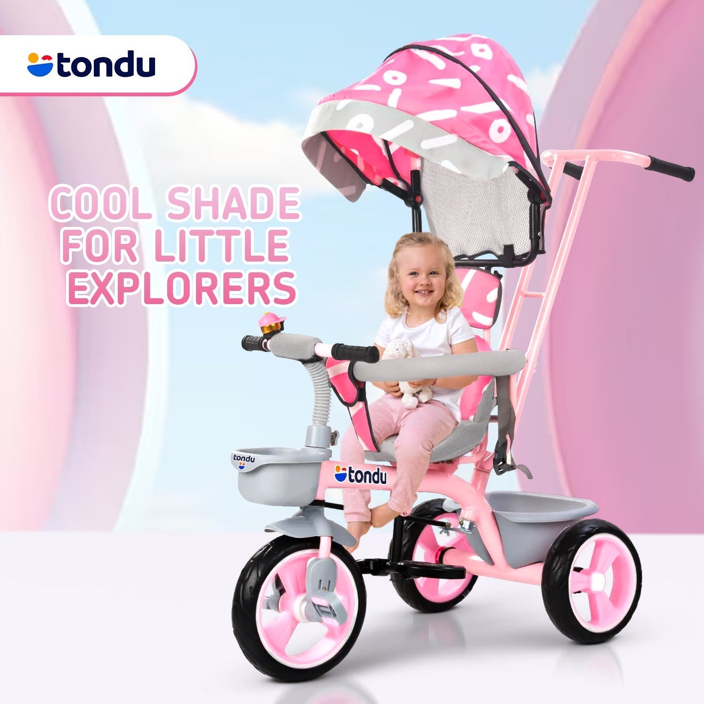 Pink TONDU Tricycles with Canopy Seat Belt - Vesco Cycles