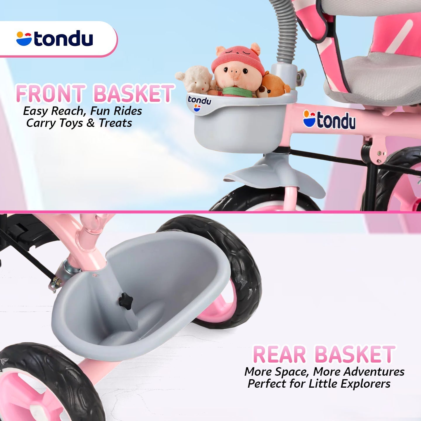 Pink TONDU Tricycles with Canopy Seat Belt - Vesco Cycles