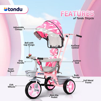 Pink TONDU Tricycles with Canopy Seat Belt - Vesco Cycles