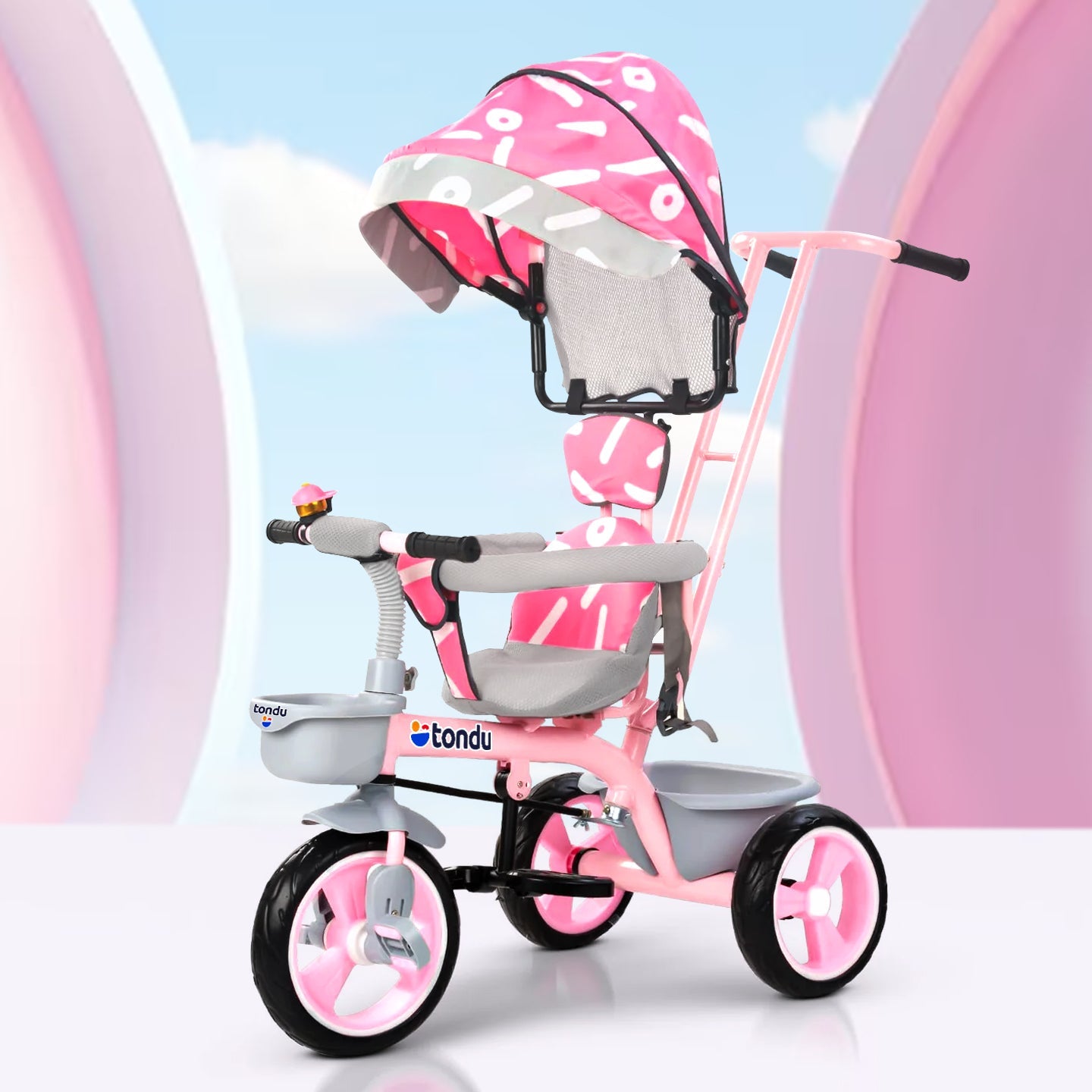 Pink TONDU Tricycles with Canopy Seat Belt - Vesco Cycles