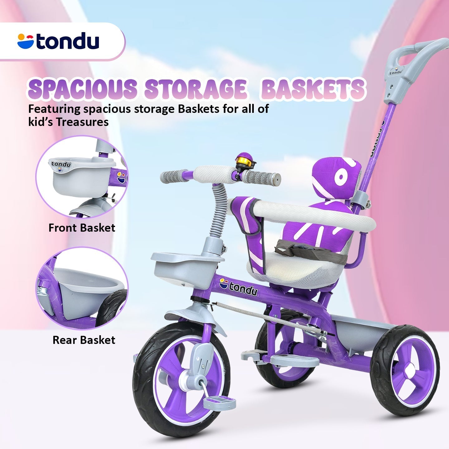 Purple TONDU Tricycle for Kids with Safety Arm & Seat Belt - Vesco Cycles