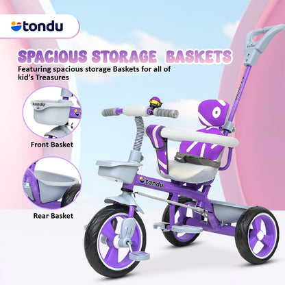 Purple TONDU Tricycle for Kids with Safety Arm & Seat Belt - Vesco Cycles