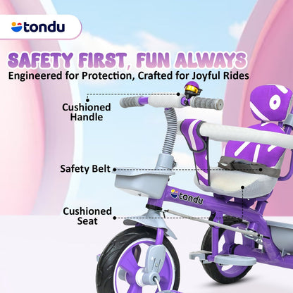 Purple TONDU Tricycle for Kids with Safety Arm & Seat Belt - Vesco Cycles