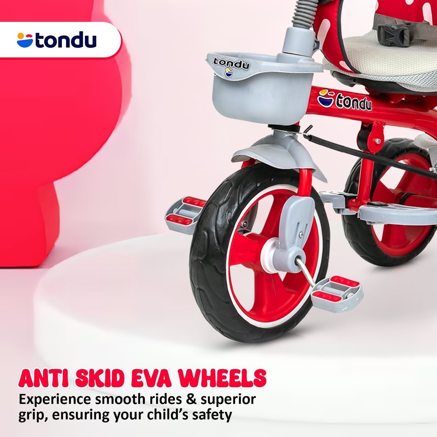 Red TONDU Tricycle for Kids with Safety Arm & Seat Belt - Vesco Cycles