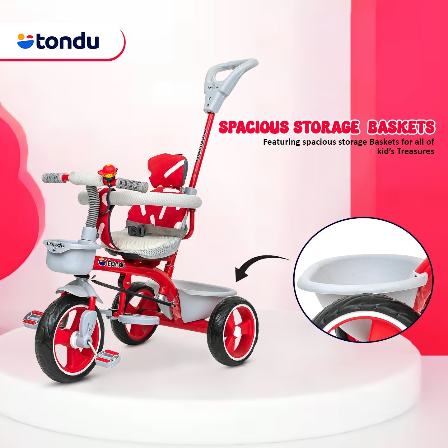 Red TONDU Tricycle for Kids with Safety Arm & Seat Belt - Vesco Cycles