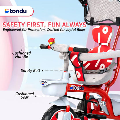 Red TONDU Tricycles with Canopy Seat Belt - Vesco Cycles