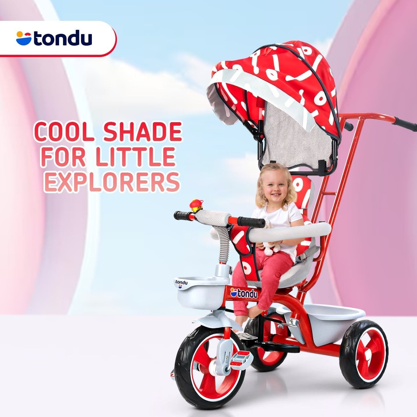 Red TONDU Tricycles with Canopy Seat Belt - Vesco Cycles