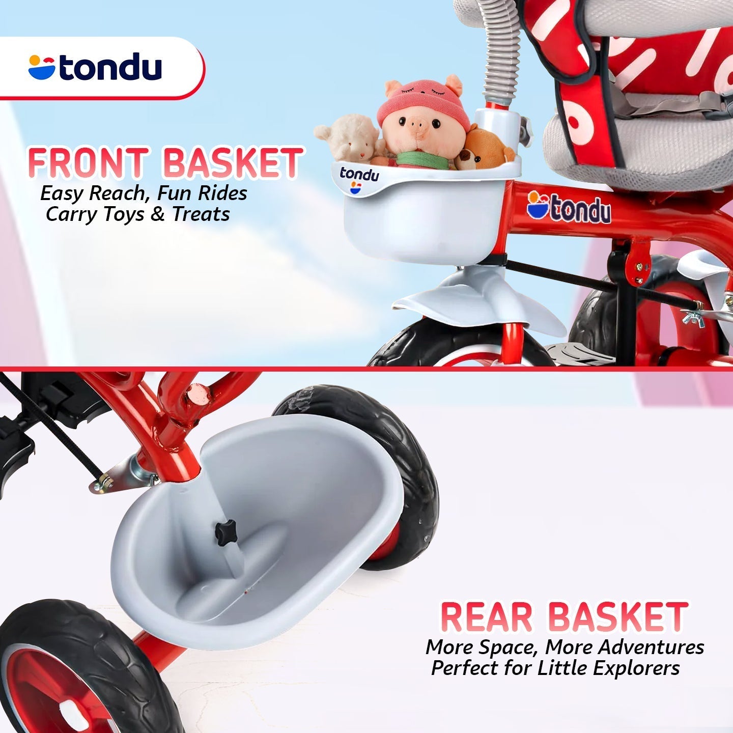 Red TONDU Tricycles with Canopy Seat Belt - Vesco Cycles