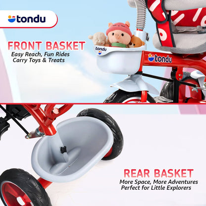 Red TONDU Tricycles with Canopy Seat Belt - Vesco Cycles