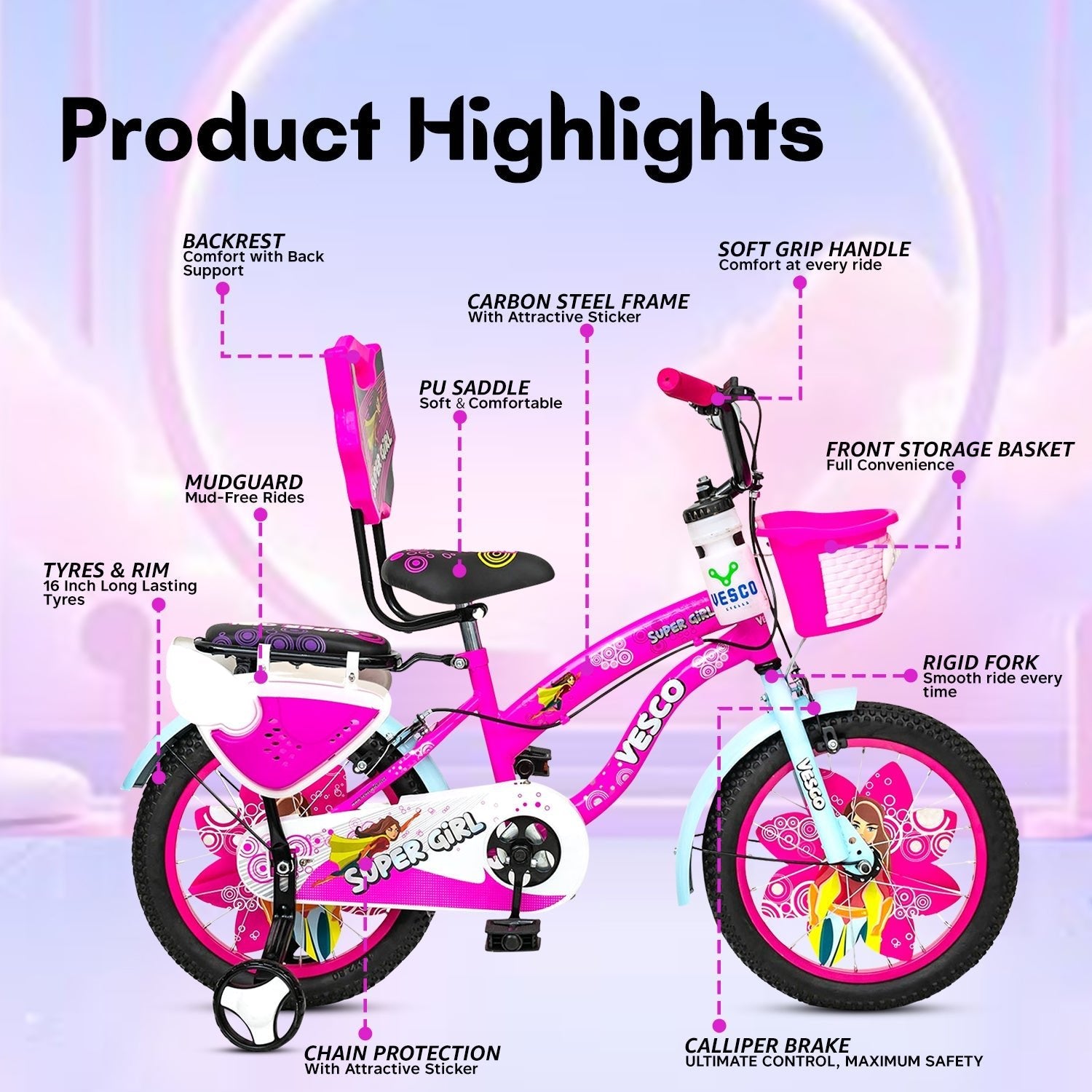 Super Girl 16 T Road Cycle ( Pink) - Vesco Cycles