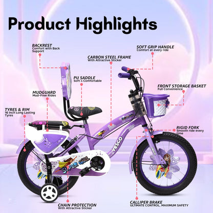 Super Girl 16T Bicycle for Kids (Purple) - Vesco Cycles