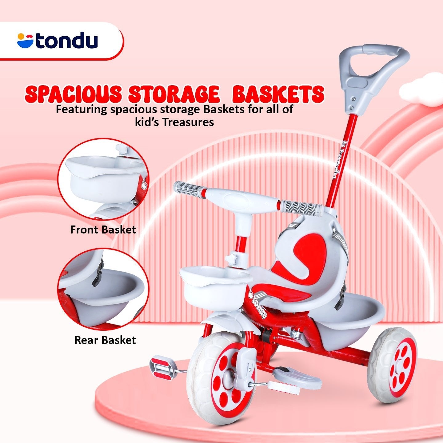 TONDU Kiddo Tricycle Best for 1.5 Year to 4 Years Baby/Kids (Red) - Vesco Cycles