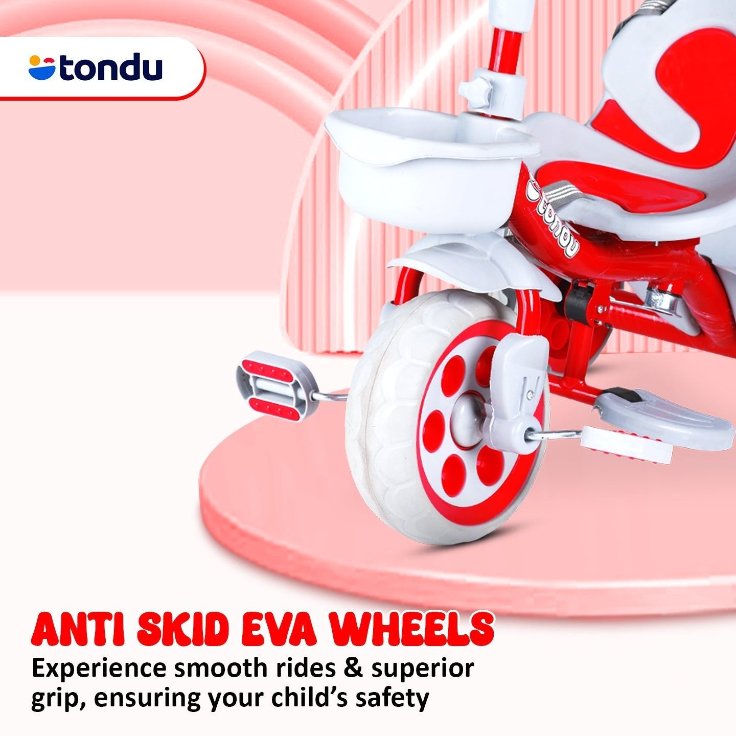 TONDU Kiddo Tricycle Best for 1.5 Year to 4 Years Baby/Kids (Red) - Vesco Cycles