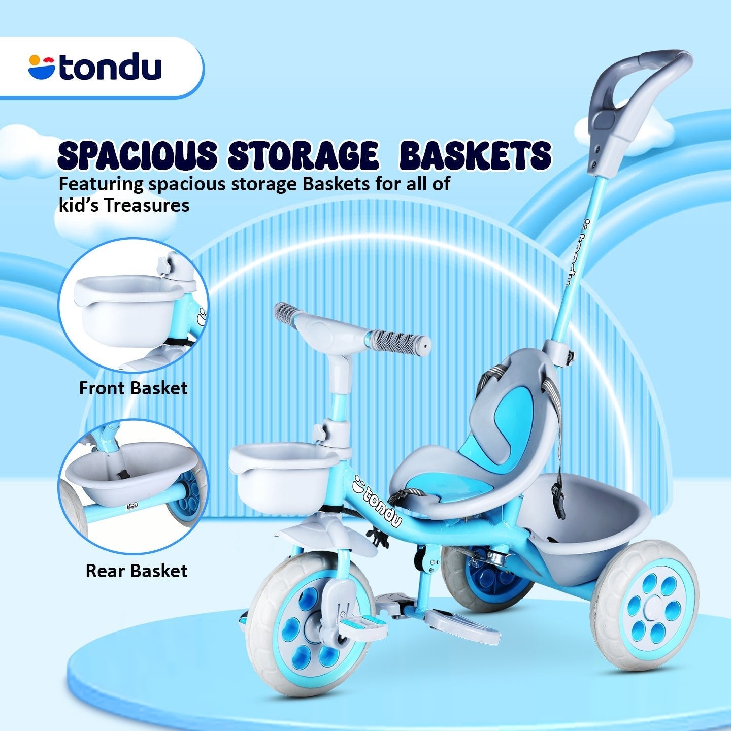 TONDU Kiddo Tricycle Best for 1.5 Year to 4 Years Kids (Blue) - Vesco Cycles