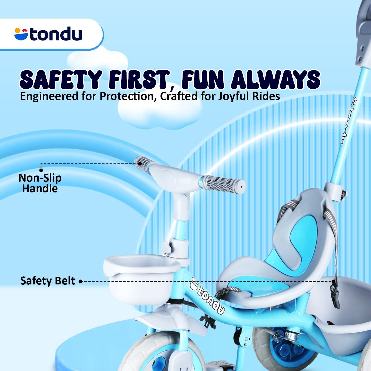 TONDU Kiddo Tricycle Best for 1.5 Year to 4 Years Kids (Blue) - Vesco Cycles