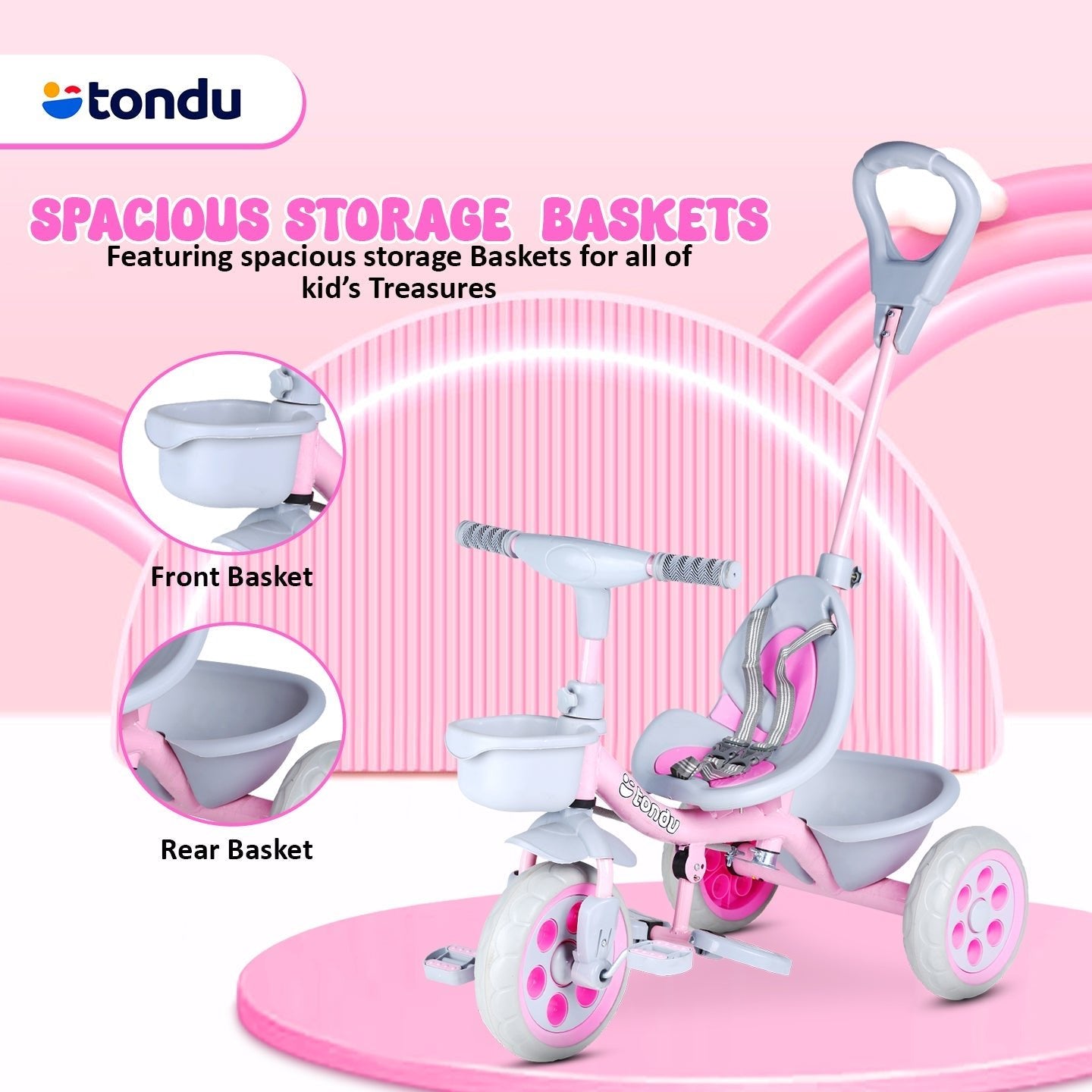 TONDU Kiddo Tricycle Best for 1.5 Year to 4 Years Kids (Pink) - Vesco Cycles
