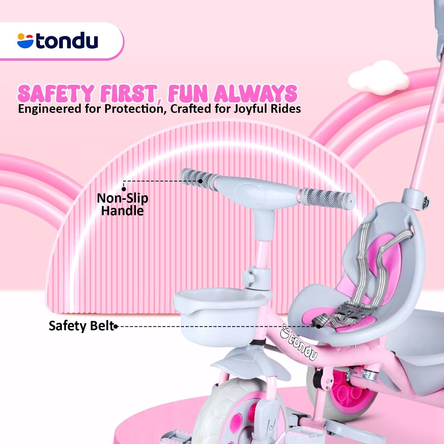 TONDU Kiddo Tricycle Best for 1.5 Year to 4 Years Kids (Pink) - Vesco Cycles