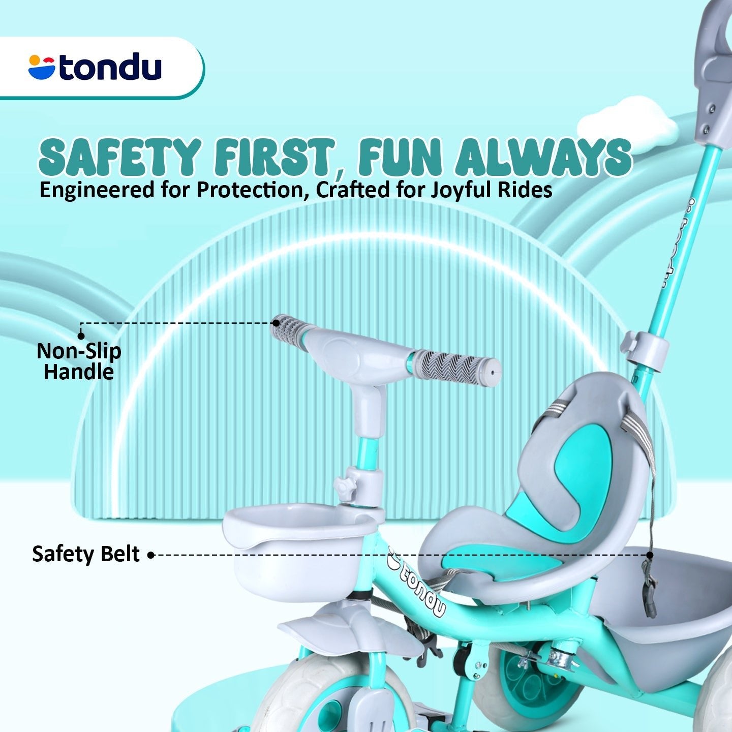 TONDU Kiddo Tricycle Best for 1.5 Year to 4 Years Kids (Sea Green) - Vesco Cycles