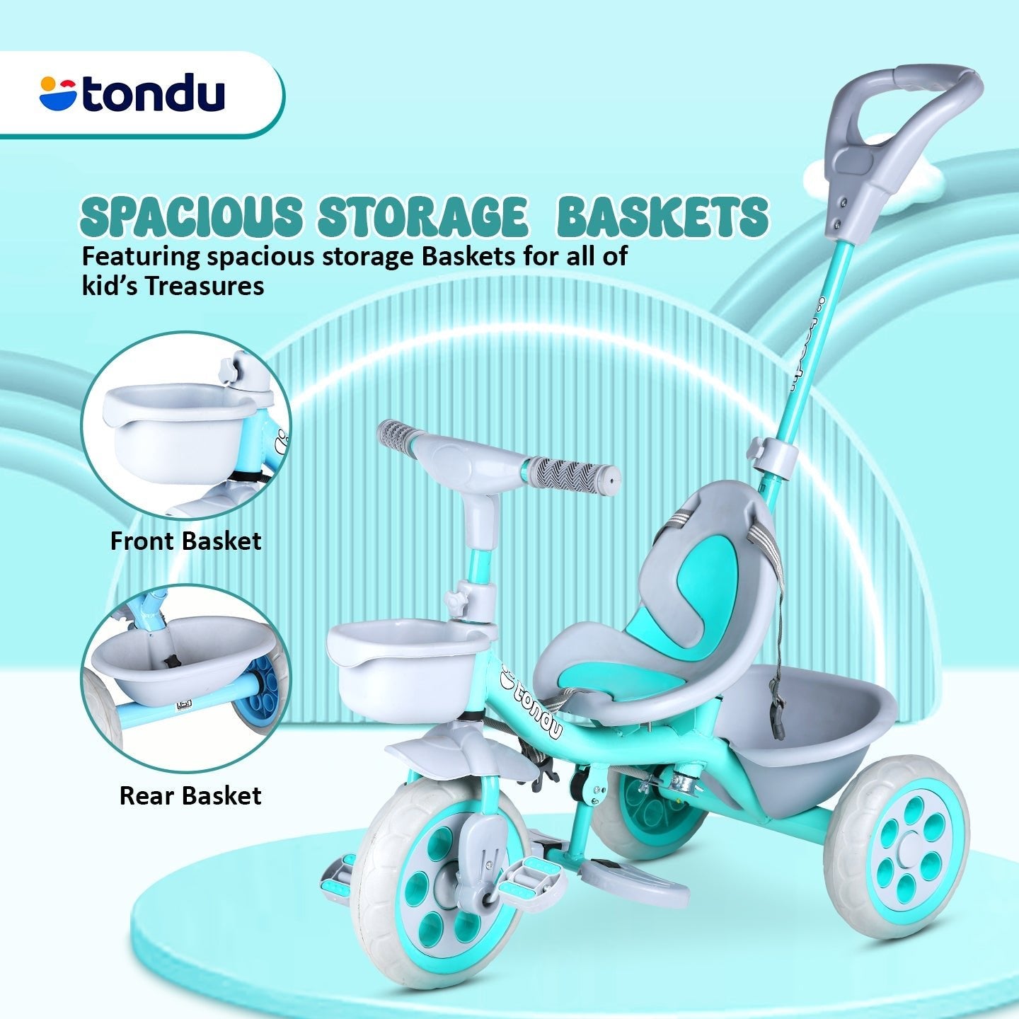 TONDU Kiddo Tricycle Best for 1.5 Year to 4 Years Kids (Sea Green) - Vesco Cycles