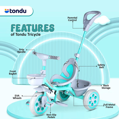 TONDU Kiddo Tricycle Best for 1.5 Year to 4 Years Kids (Sea Green) - Vesco Cycles