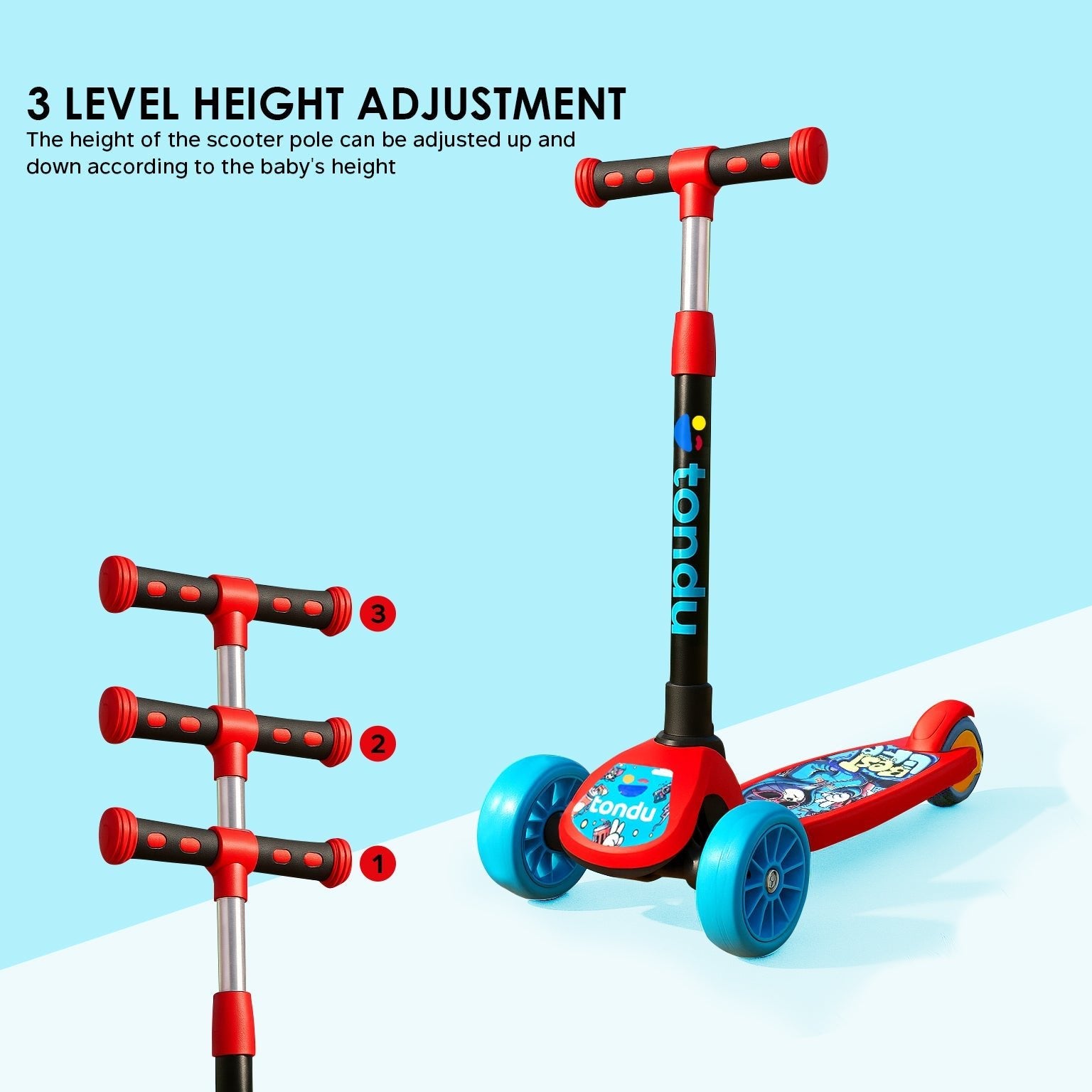 Tondu Mercury Kick Scooter for Kids 3+ Years (Red) - Vesco Cycles
