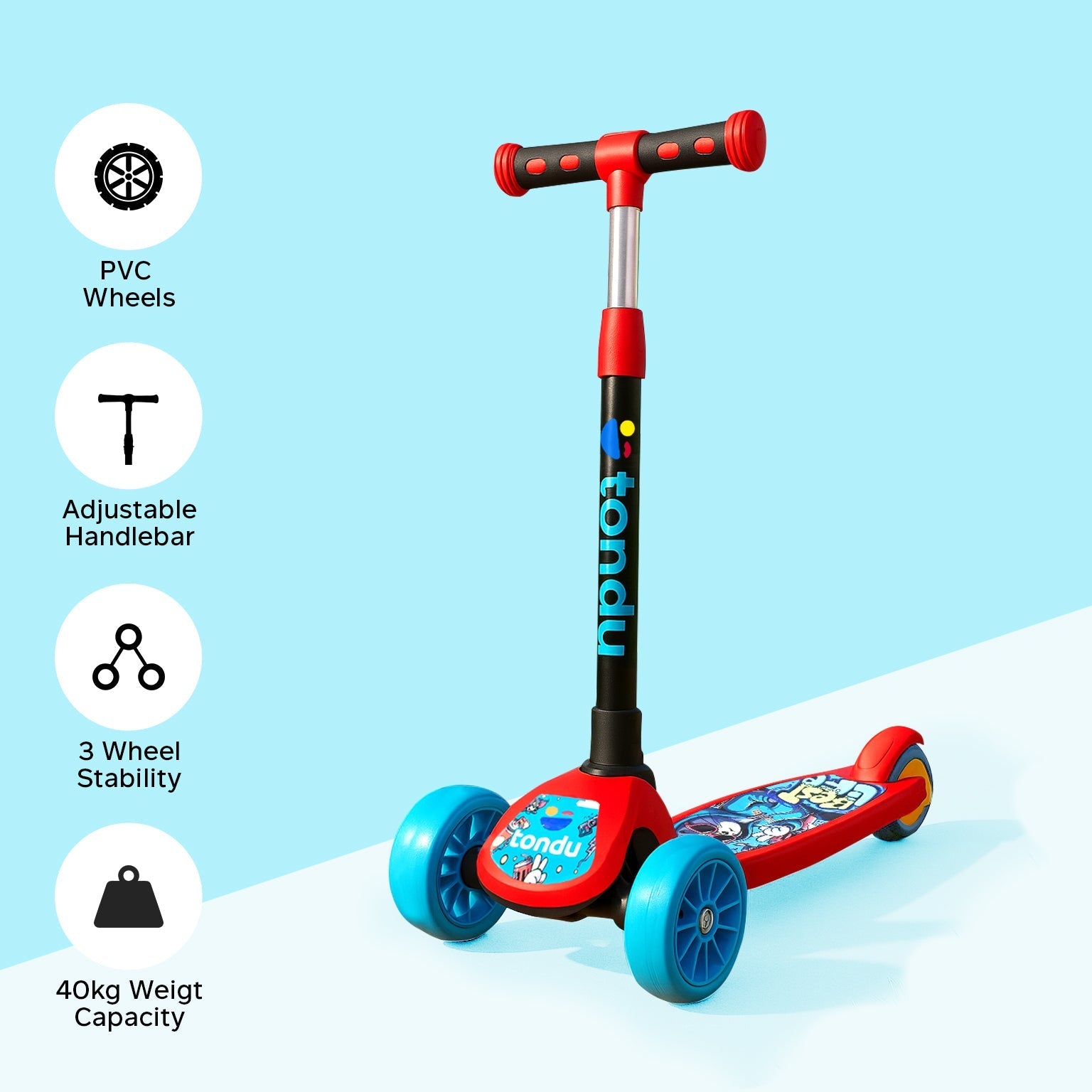 Tondu Mercury Kick Scooter for Kids 3+ Years (Red) - Vesco Cycles