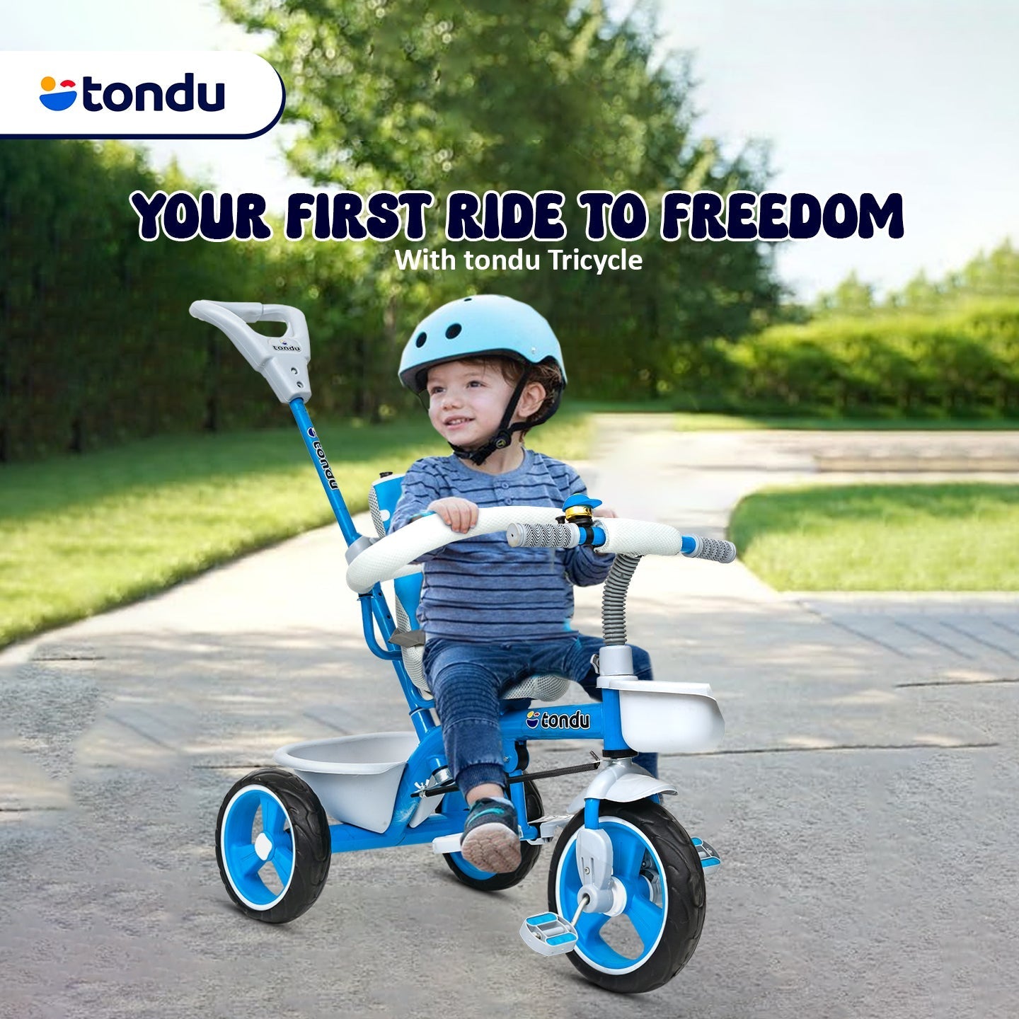 TONDU Tricycle for Baby/Kids with Safety Arm & Seat Belt (Blue) - Vesco Cycles
