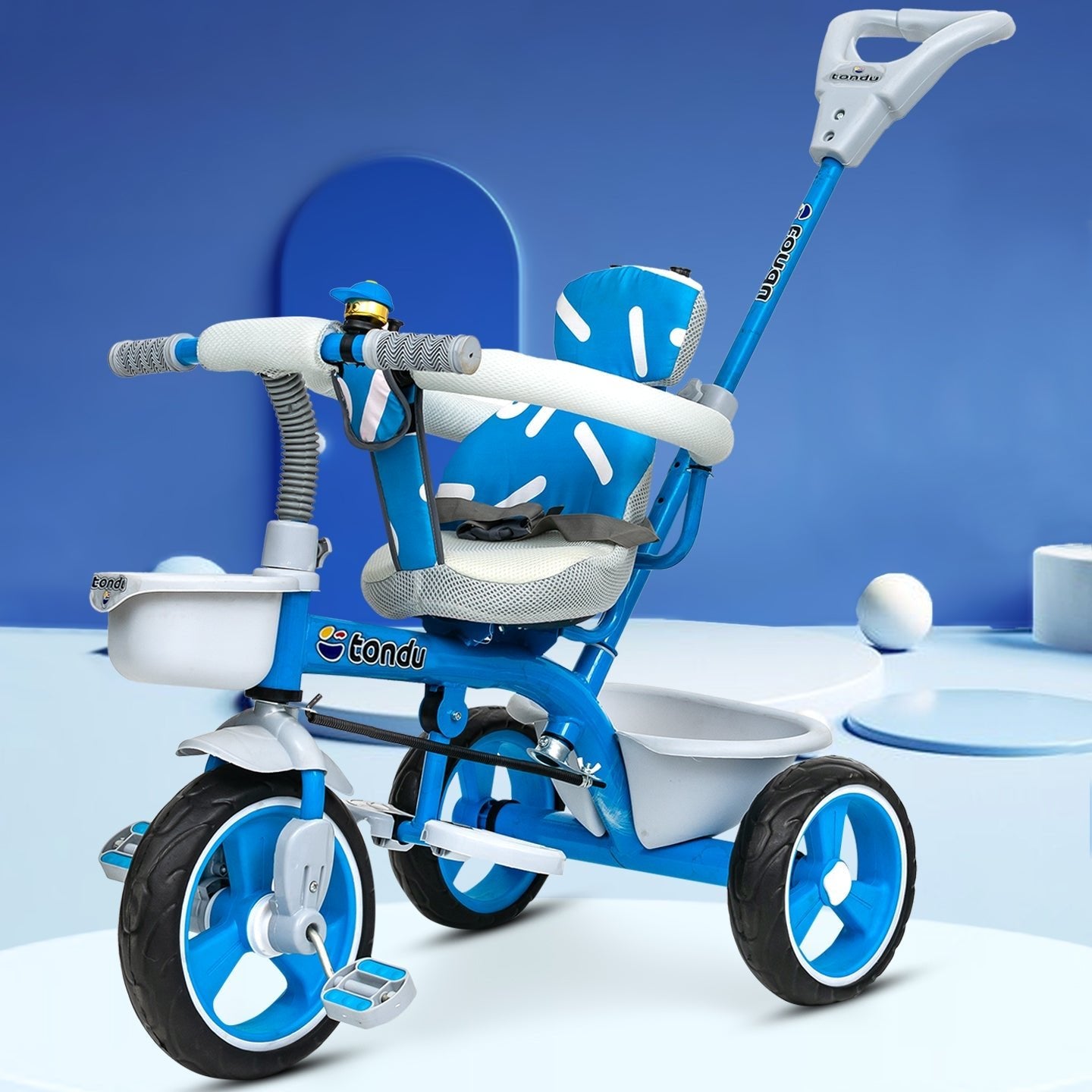 TONDU Tricycle for Baby/Kids with Safety Arm & Seat Belt (Blue) - Vesco Cycles