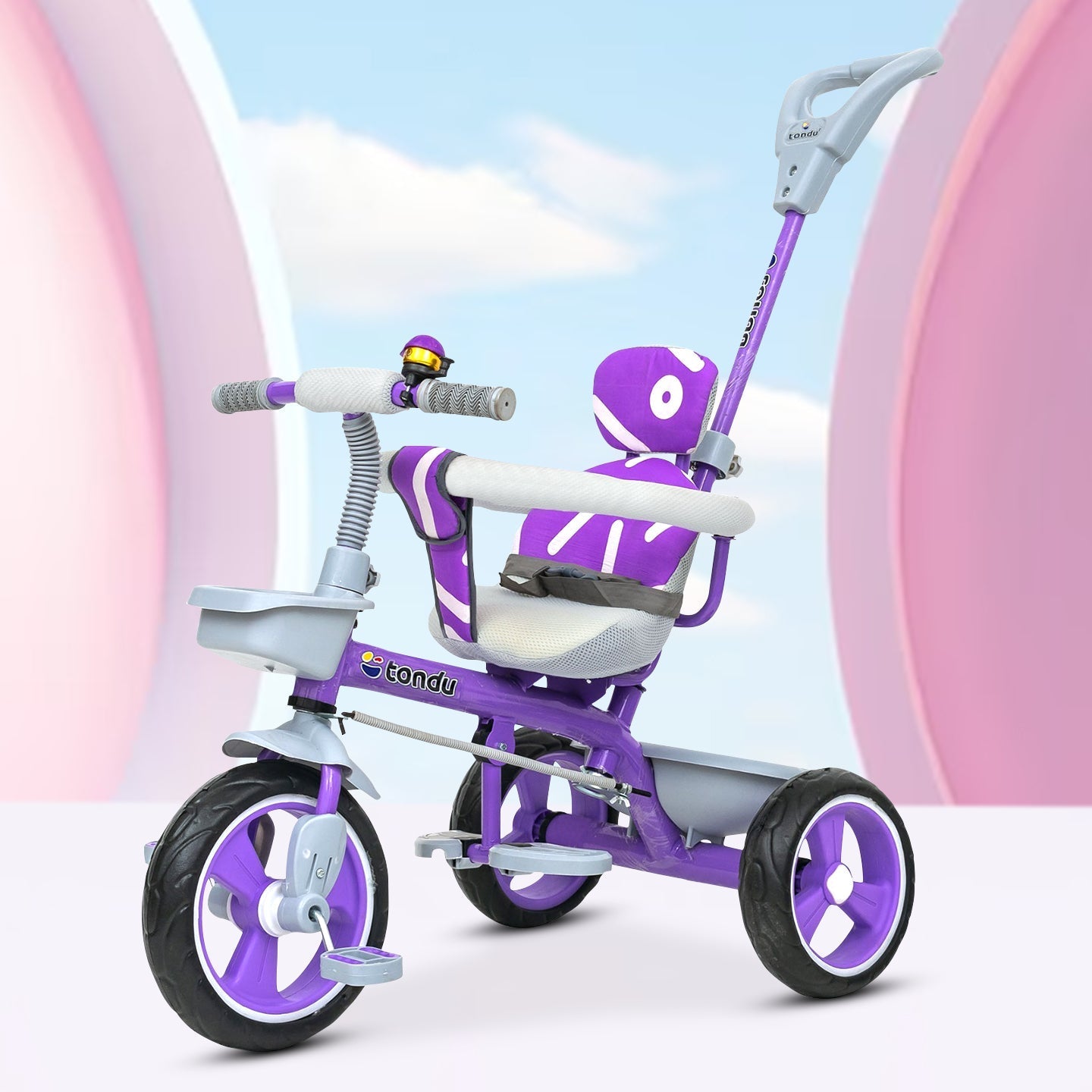 TONDU Tricycle for Kids with Safety Arm & Seat Belt (Purple) - Vesco Cycles